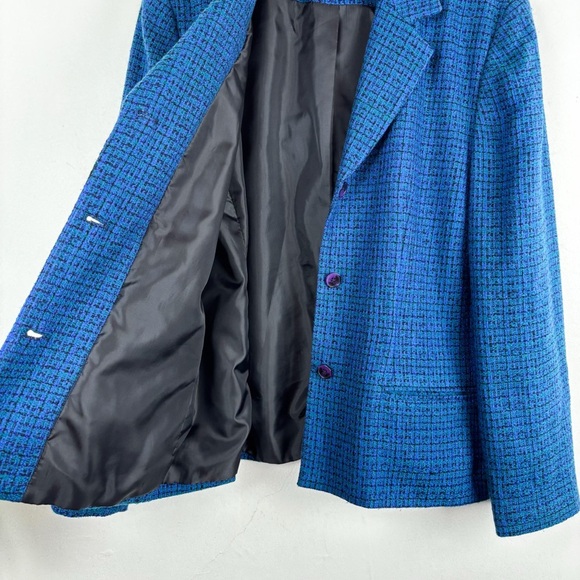 Vintage 90s Leslie Fay Blue Tweed Blazer Sz 18 - Picture 10 of 12